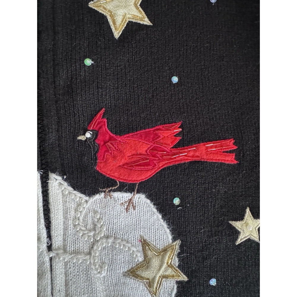 Vtg Christmas Cardigan Sweater XL Knit Full Zip Appliqué Cardinal Santa Novelty - Picture 5 of 16